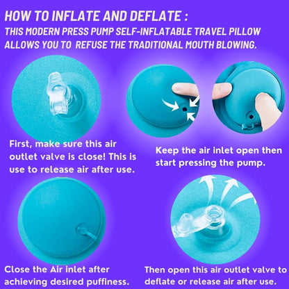 Vorgato Luxury- Inflatable Travel Pillow - Pocket Size - Camping Pillow - Airplane Pillow - with 3D Eye Mask and Earplugs- Airplane Essentials - Travel Neck Pillows for Airplanes - PVC Flock