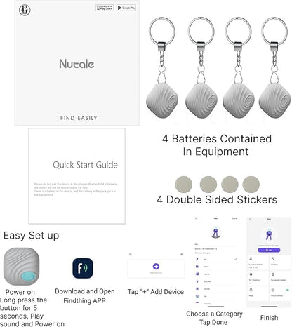 Key Finder, Bluetooth Tracker Item Locator with Key Chain for Keys Pet Wallets or Backpacks and Tablets, Batteries Include (Gray, 4 Pack)