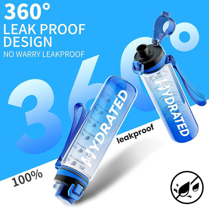 Water Bottle, 32 oz Motivational Water Bottles with Time Marker-Tritan & BPA Free, Sports Water Bottle with Time to Drink & Strap, Wide Mouth, Leakproof -Gift for Christmas Gym Fitness & Outdoor