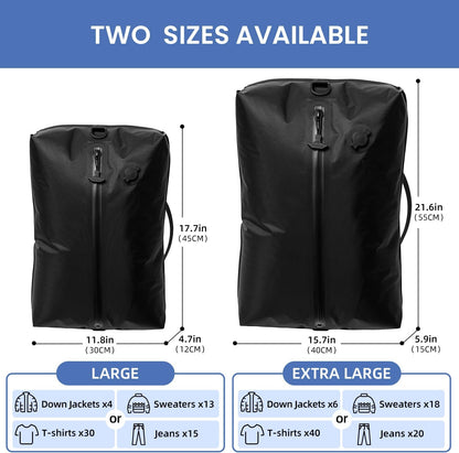 BAGAIL TPU Vacuum Bag for Travel, Reusable Compression Bag with IPX8 Waterproof Zipper, Save Space for Suitcase, Backpack and Carry on (Black, Large, No Pump)