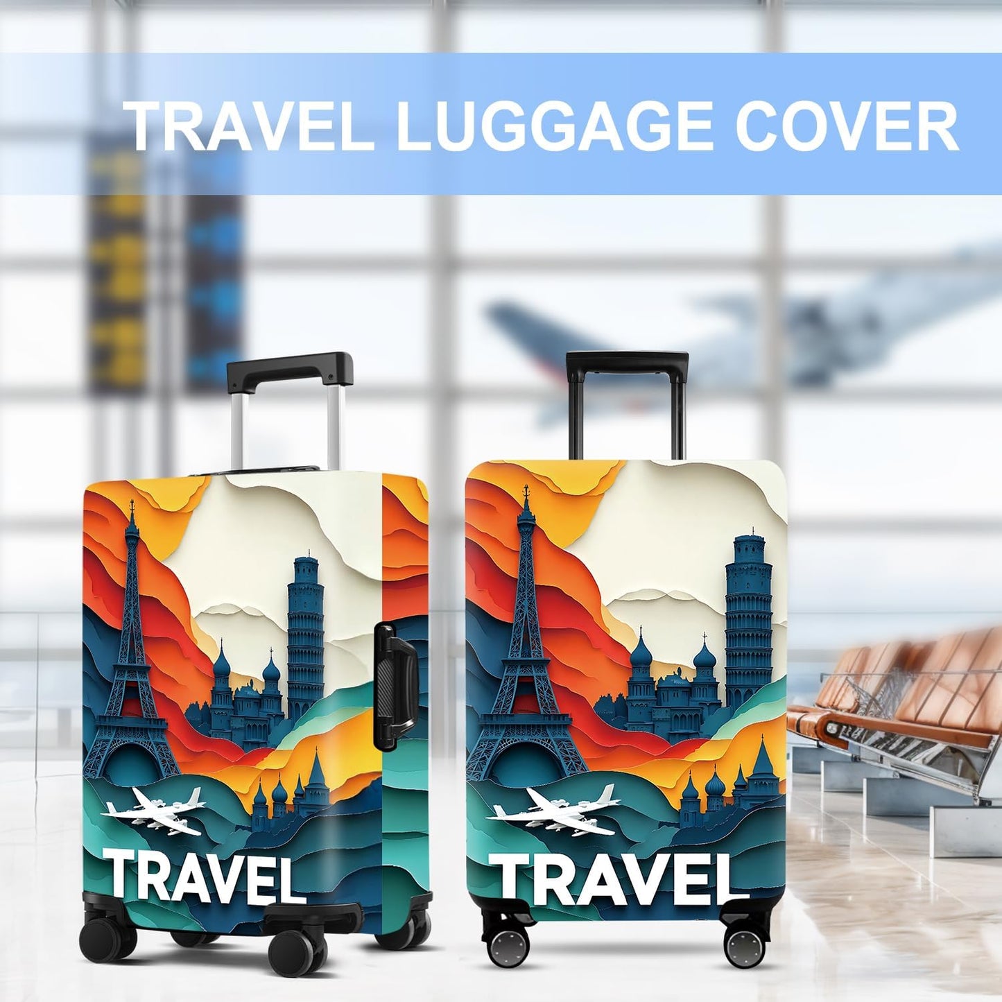 Luggage Cover Washable Suitcase Protector Anti-Scratch,Stretchable Fit for 20-34Inch Luggage Durable Travel Bag Cover with Zipper Closure (Travel-3, XL(fits 32-34Inch suitcase))