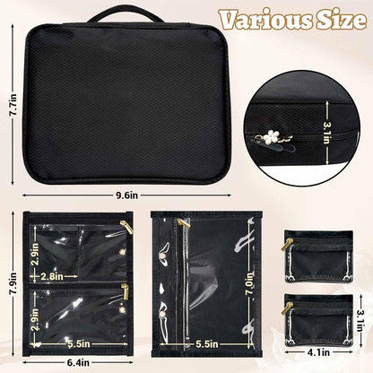 Travel Jewelry Organizer Case, Jewelry Storage Bag with Zipper Velvet Pockets, Portable Jewelry Case for Necklaces, Rings, Earrings, Bracelets