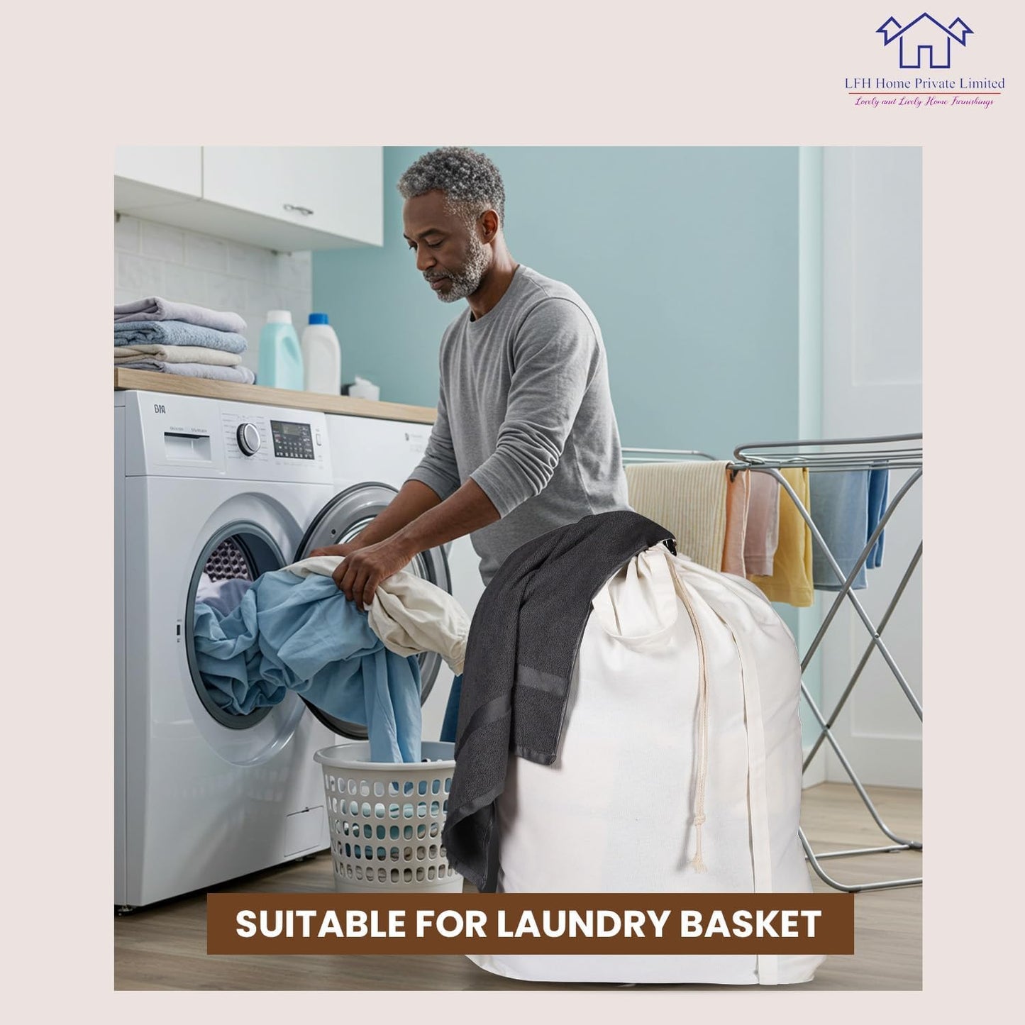 LFH Home Cotton Canvas Large Laundry Bag with Handle, Heavy Duty Drawstring Closure Washable Laundry Bags, School Travel, Home, Hotel, College Dorm, Organizer Sack, Toy Clothes 28x36 (Pack of 4)-White