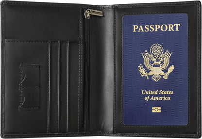 Ringsun Leather Passport Cover for Men Women, RFID Passport Wallet Case Travel Passport Holder for Family