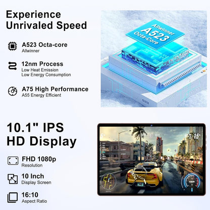 2025 Tablet Android 14 Tablets with 128GB ROM+18GB RAM, 1TB Expand 2 in 1 10.1 Inch Tablet with Keyboard, Powerful Octa-Core, WiFi 6, BT5.0, 6000mAh, Widevine L1, Gold