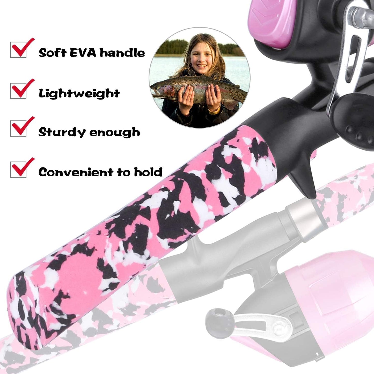 ODDSPRO Kids Fishing Pole Pink, Portable Telescopic Fishing Rod and Reel Combo Kit - with Spincast Fishing Reel Tackle Box for Girls, Youth