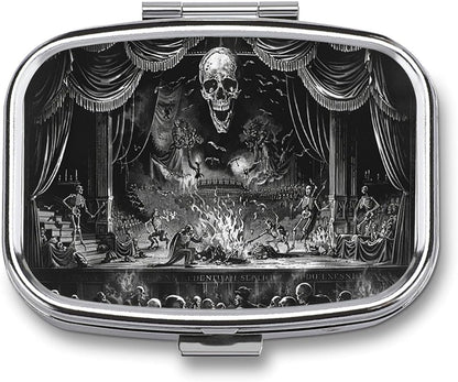 Metal 2 Compartment Pill Organizer Travel Friendly Portable Compact Pill Box Cute Pill Case to Hold Vitamins,Fish Oil,Supplements,Meds,Tablet for Purse,Pocket. (Dark Stage)