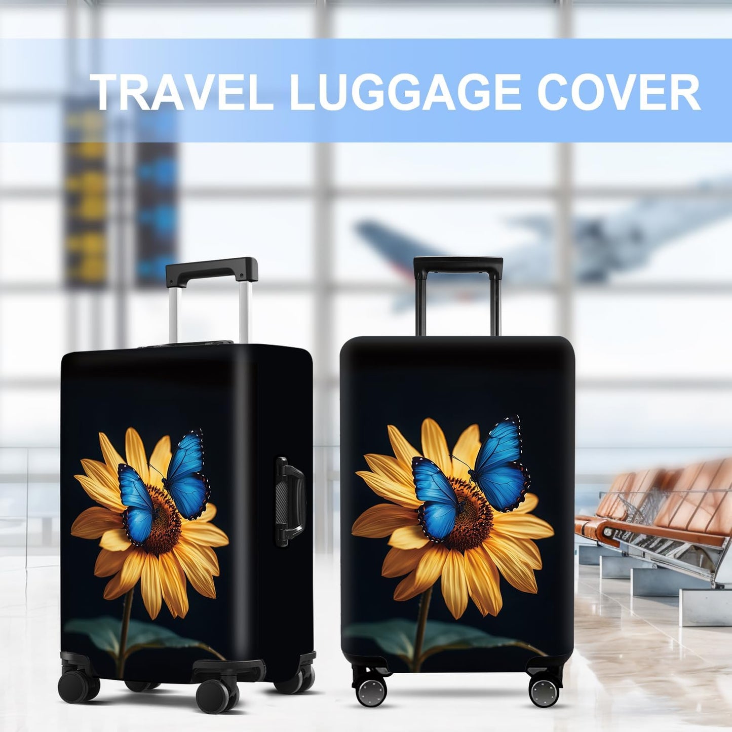 Luggage Cover Washable Suitcase Protector Anti-scratch Suitcase cover Fits 20-34 Inch Luggage (Sunflower, S(20-22inch suitcase))