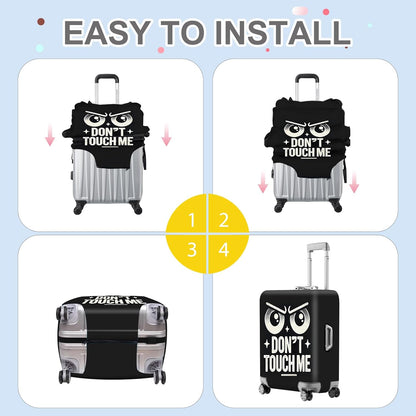 ANNA QUEEN Funny “Don’t Touch Me” Luggage Cover, Bold Black Suitcase Protector with Angry Eyes Design, Stretchable, Washable Travel Cover for 20-22 Inch Luggage