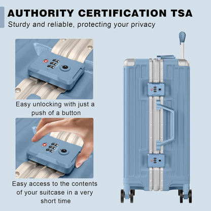 AnyZip Luggage PC+ABS Aluminum Frame Zipperless Checked Luggage Hard Shell Suitcase with TSA Lock Double Spinner Wheels 24 Inch Haze Blue