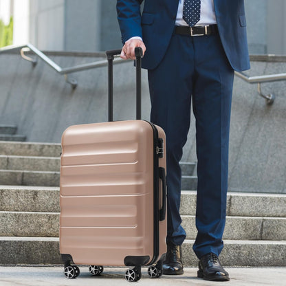 Merax Luggage Set 6 Piece, Hardshell ABS Suitcases with 8 Silent Spinner Wheels, Durable and Lightweight Travel Luggage for Family Trips, Champagne