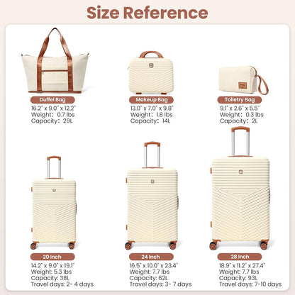 Hoteel 6 Piece Luggage Set (4-YEAR WARRANTY) Carry on ABS+PC Hard Shell Suitcase with Spinner Wheels & TSA Lock (Beige)