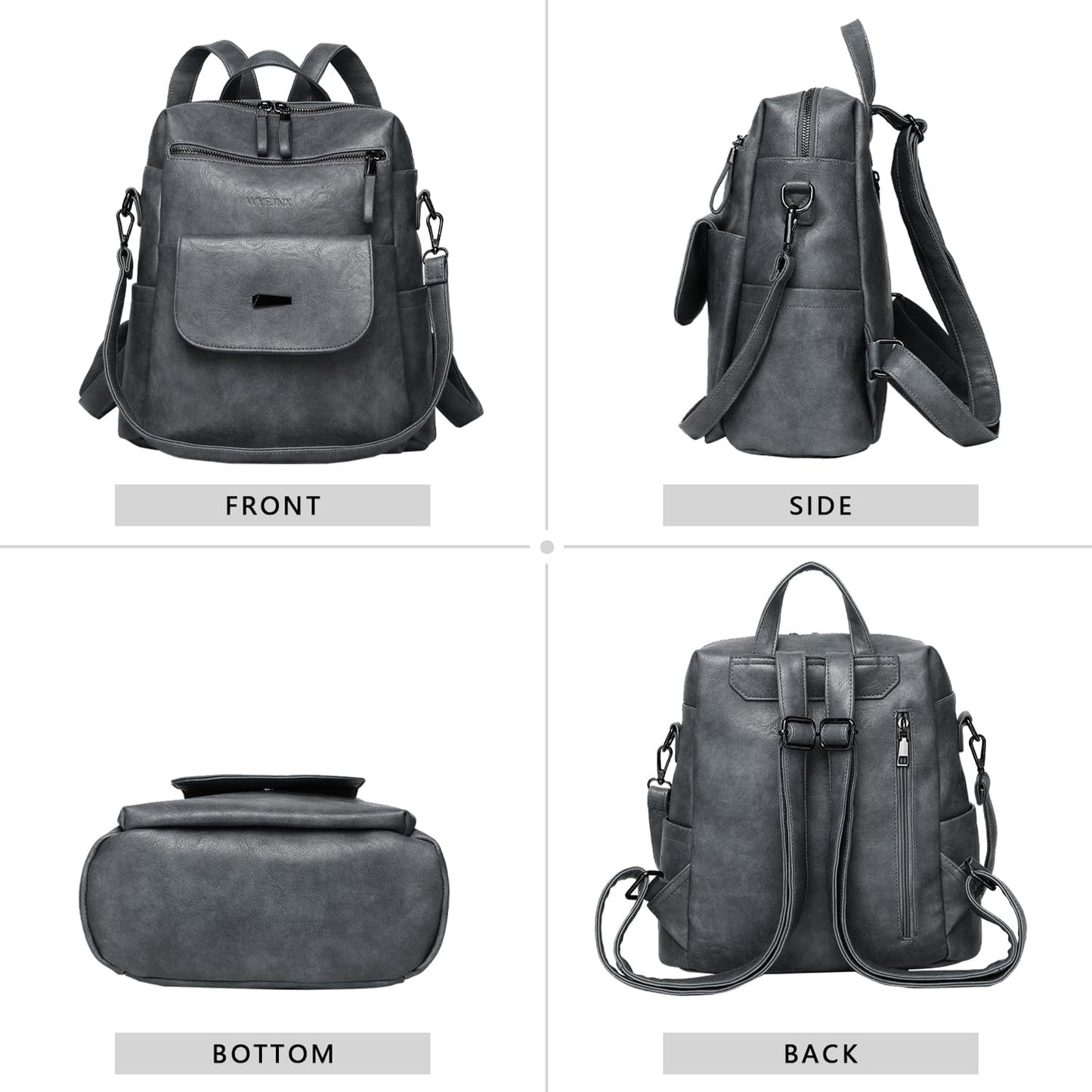 PU Leather Backpack Purse for Women Fashion Multipurpose Design Handbag Ladies Shoulder Bags Travel Backpack Blue Grey