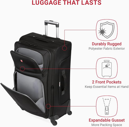 SwissGear Sion Softside Expandable Luggage, Black, 3-Piece Set (21/25/29)