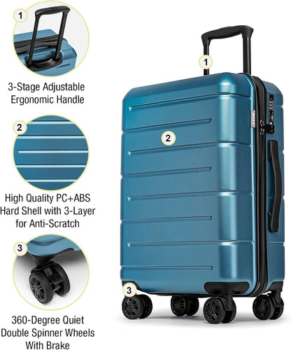 KYME Luggage Sets 2 Piece Hardshell 22"/26" Suitcase with Spinner Wheels Hardside Suitcases Sets with TSA Lock Lightweight Travel Luggage Set with Cup Holder for Women Men Blue