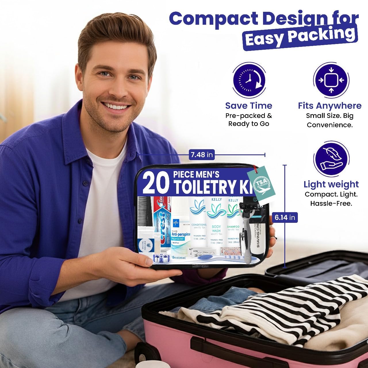 Trektote Bulk Hygiene Kit For Men And Women – (25 Pack) 20 Piece Set Of Travel Size Toiletries, TSA Compliant, Bulk Travel Essentials, Includes Shampoo And Conditioner, Body Wash, Toiletry Bag & More