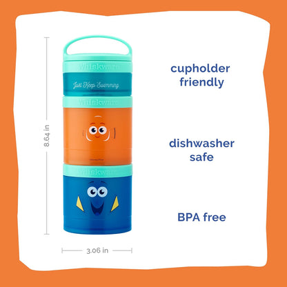 Whiskware Disney Pixar Stackable Snack Containers for Kids, 3 Stackable Snack Cups for School and Travel, Finding Nemo with Nemo and Dory