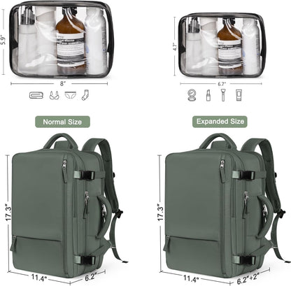 Hanples Extra Large Travel Backpack for Women as Person Item Flight Approved, 40L Carry On Backpack, 17 Inch Laptop Waterproof Hiking Casual Bag(Olive Green)