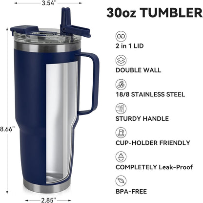 HASLE OUTFITTERS 30oz Tumbler With Handle, Insulated Travel Coffee Mug With Straw Leak-Proof Double Wall Stainless Steel Vacuum Tumblers Metal Cup with Straw for Hot and Cold Drink