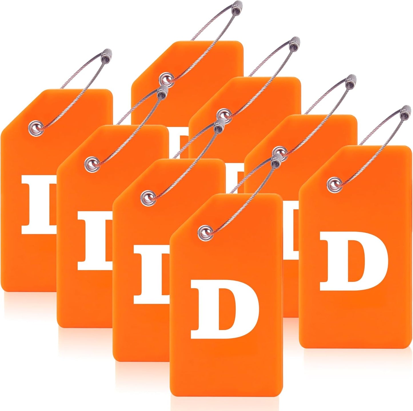 8 Pcs Luggage Tags for Suitcases, 26 Initial Letter Travel Luggage Baggage Identification Labels ID Tags Fully Bendable Tags with Stainless Steel Loop (Letter D, Orange)