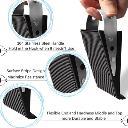 Shackcom Rubber Door Stopper Wedge, 6 Pack Black Heavy Duty Door Stop Suitable for All Floor Types, with Stainless Steel Hangers for Easy Storage, Prevents Unwanted Slams and Bumps