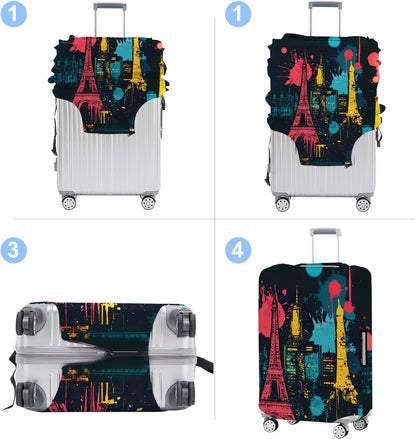 Luggage Cover Washable Suitcase Protector Anti-scratch Suitcase cover Fits 20-34 Inch Luggage (Tower-4, M(24-26inch suitcase))