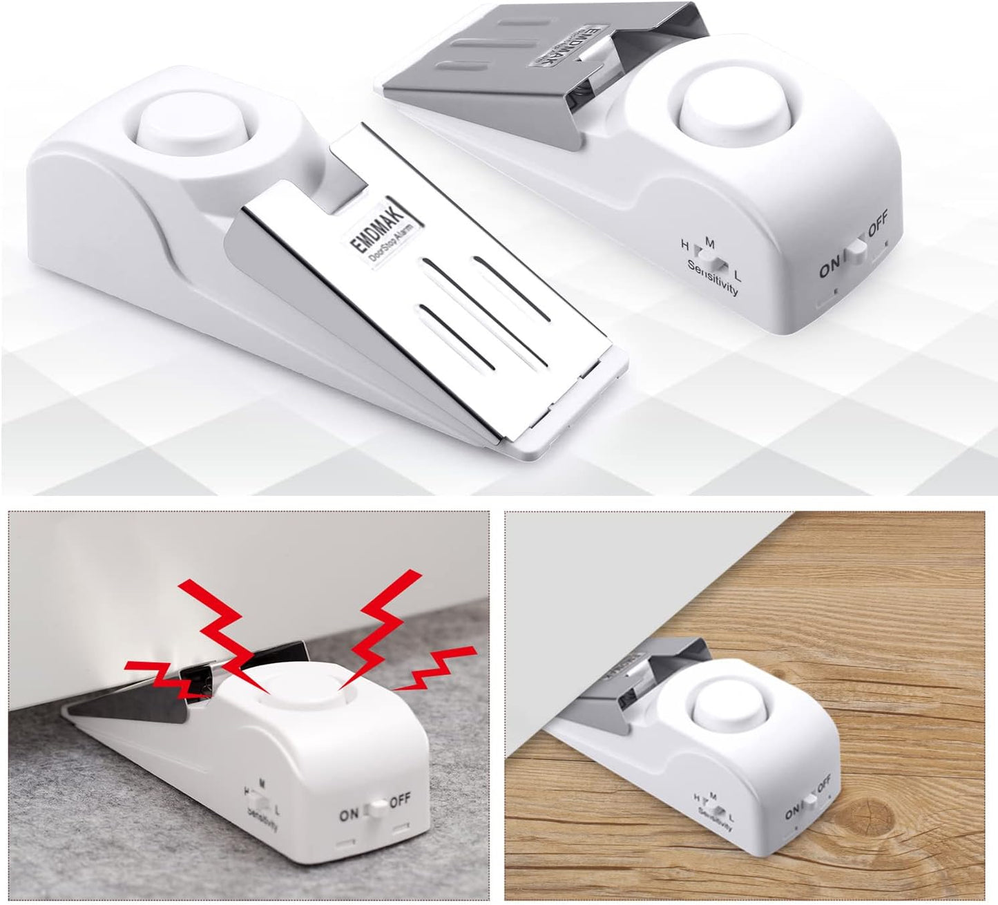 EMDMAK Door Stop Alarm with 120DB Siren Door Stop for Home & Travel (White) (Pack of 4)