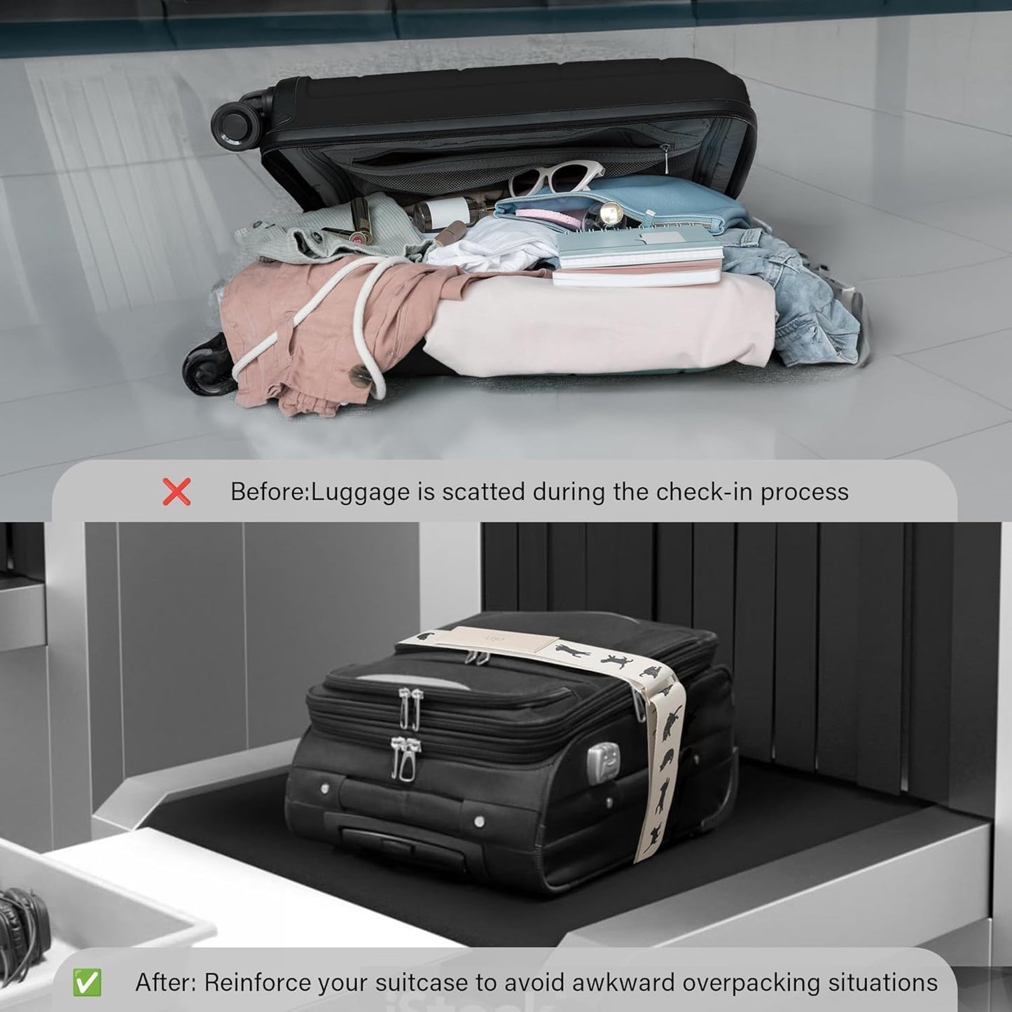 Luggage Straps for Suitcases,Adjustable Luggage Elastic Belt, Travel Essentials for Airport,Station, Vibrant Designs,(Kapok)