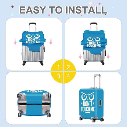 ANNA QUEEN Funny “Don’t Touch Me” Luggage Cover, Bold Blue Suitcase Protector with Angry Eyes Design, Stretchable, Washable Travel Cover for 20-22 Inch Luggage