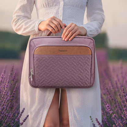 Travel Hanging Toiletry Bag for Women, with Jewelry Organizer Compartment, Medium Waterproof Hanging Makeup Accessories, Cosmetic Essentials, Toiletries Dopp Kit Set with Trolley Belt, Dark Purple