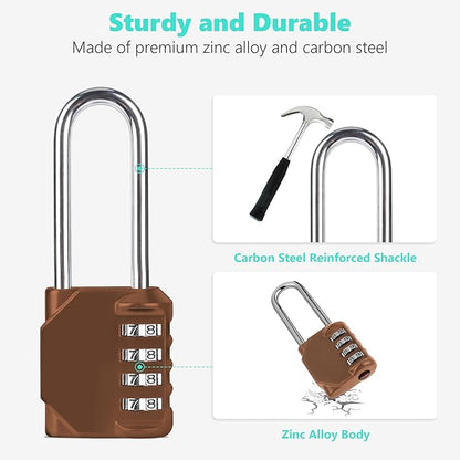 CL21MC 2.6 Inch Long Shackle Combination Lock, 4 Digit Combination Padlock Set Your own Combination for Gym Locker Lock, School, Gates, Doors, Toolbox, Hasps and Storage (Mocha Mousse (L) *1)