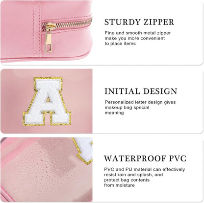 YOOLIFE Travel Clear Makeup Bag Toiletry Bag, Make up Bag Waterproof Toiletry Bags for Women Cosmetic Bag Preppy Stuff Birthday Gifts for Women Personalized Pink Mother Girlfriend Wife Gifts Letter G