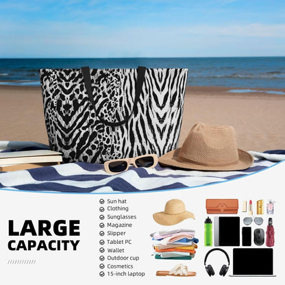 Beach Bag for Women Beach Tote Bag Waterproof Sandproof Large Bags with Zipper Big Capacity for Vacation Travel