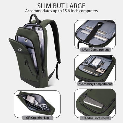 Business Backpack for Men Lightweight Commute Laptop Backpack Anti-Theft Water Resistant Backpack for 15.6 Inch Computer for Daily Office Work with Small Bag (Green)
