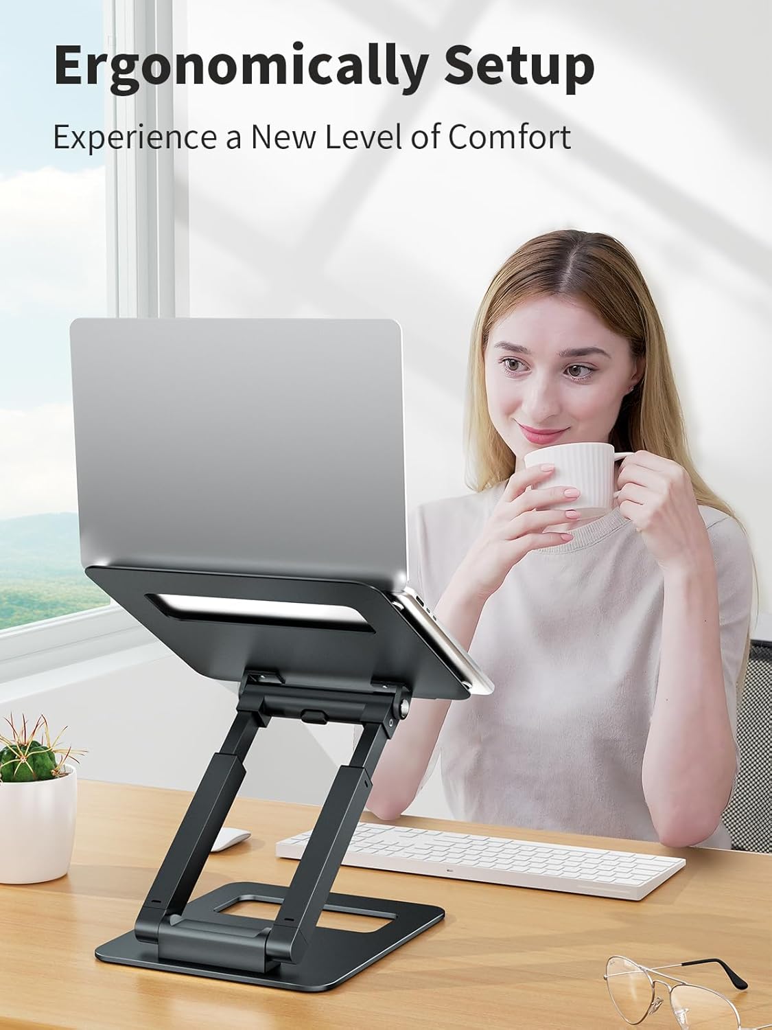 tounee Laptop Stand for Desk Adjustable Height, Telescopic Computer Stand with Pull Out Design Ergonomic Laptop Riser Fits All Laptops 10-17"-Gray