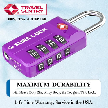 TSA Approved Travel Luggage Locks, Open Alert Combination Lock for School Office & Gym Locker,Toolbox, Pelican Case,Easy Read Dials- 1, 2 & 4 Pack (1, Dark Purple 2 Pack)