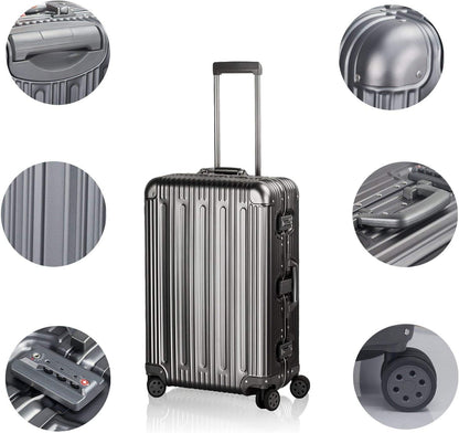 TRAVELKING All Aluminum Luggage Zipperless Hard Shell Suitcase with TSA Lock Spinner Wheels Lightweight Metal Alloy Suitcases (Grey, 28 inch)