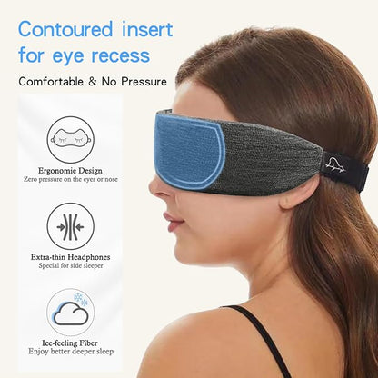 ALASKA BEAR Headphone Cotton Headband Bluetooth 5.2 HD Stereo Noise Reduction Eye Contour Built-in Cotton Sleep Mask with Thin Speakers Wireless Audio Sound Sports Headgear(Cool Gray)