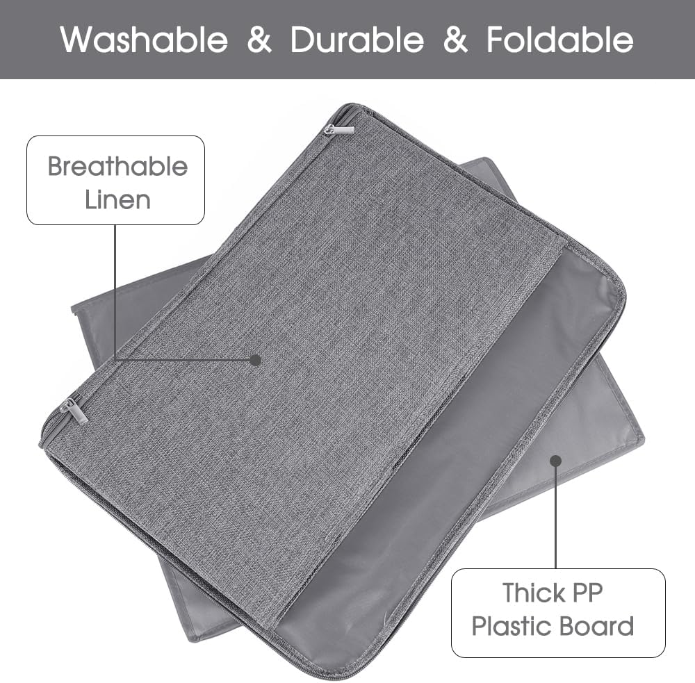 ANMINY 3PCS Storage Bins with Zipper Lids 36 Qt Lidded Fabric Storage Boxes Baskets Cubes with Handles Collapsible Washable Cotton Linen Closet Shelf Clothes Organizer Containers - Gray, Large
