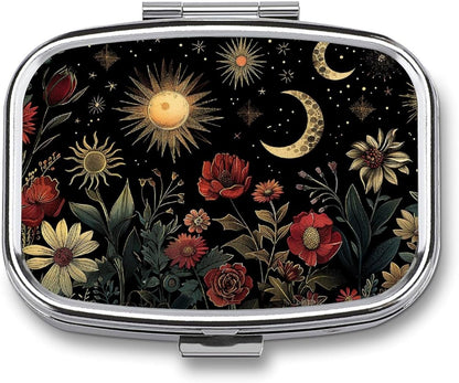 Metal 2 Compartment Pill Organizer Travel Friendly Portable Compact Pill Box Cute Pill Case,for Pocket Wallets Daily Portable Medicine Vitamin Tablet Storage (The Dark Night)