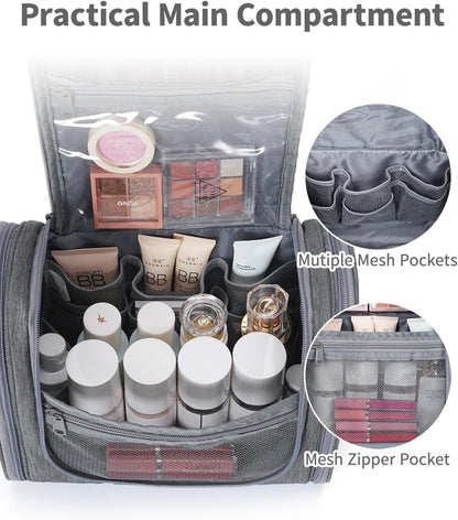 Narwey Hanging Toiletry Bag for Women Travel Makeup Bag Organizer Toiletries Bag Men for Cosmetics Essentials Accessories (Large, Grey)