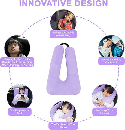 Travel Pillow, Travel Pillow for Kids, Sleeper Hold Pillow Travel, Removable U-Shaped Pillow for Adults and Children to Support Head and Body in The Back Seat of Long Car Trips (Lightpurple)