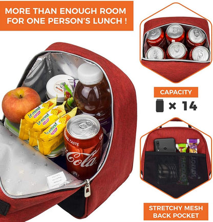 opux Lunch Box for Girls Boys Kids, Insulated Leakproof Lunch Bag, Reusable Teen Lunch Boxes for School, Medium Large lunchbox for Women Men Adult for Work with Front Back Pocket (Red)