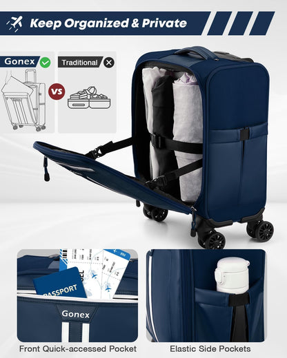 Gonex 16 inch Underseat Carry On Luggage with Spinner Wheels, Water Resistant PVC Wheeled Travel Bag Airline Approved, Softside Small Rolling Personal Item Suitcase for Men Women, Blue