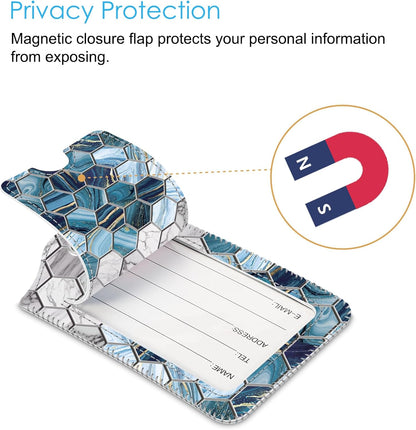 Fintie Luggage Tags, Privacy Cover ID Label with Stainless Steel Loop and Address Card for Travel Bag Suitcase, Agate Hexagons (2 Piece)