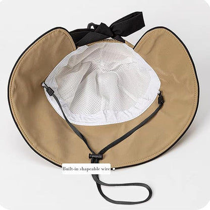 Wide Brim Hats for Woman Foldable Hats Sun Hats for Women uv Protection Bowknot Bucket hat Adjustable hat with Ponytail Hole