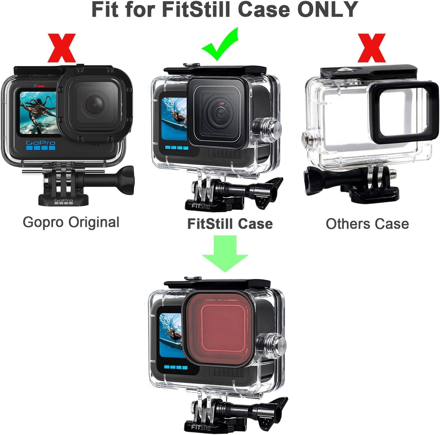 FitStill Carrying Protective Case Include 60M/196FT Underwater Waterproof Shell&Dive Filters&Silicone Case&Screen Protector&Monopod Floating Hand Grip Dive Only fit Go Pro Hero 13 Black Accessory Kit