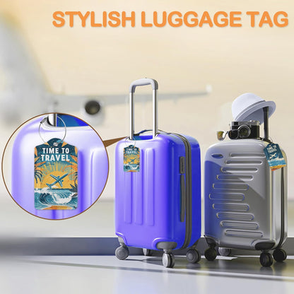 Vintage Airplane Beach Travel 3 Pack Luggage Tags for Suitcases, Tropical Sunset Flight PU Leather Luggage Tag for Travel, Bag Tags with Privacy Name ID Card and Steel Loop for Women Men