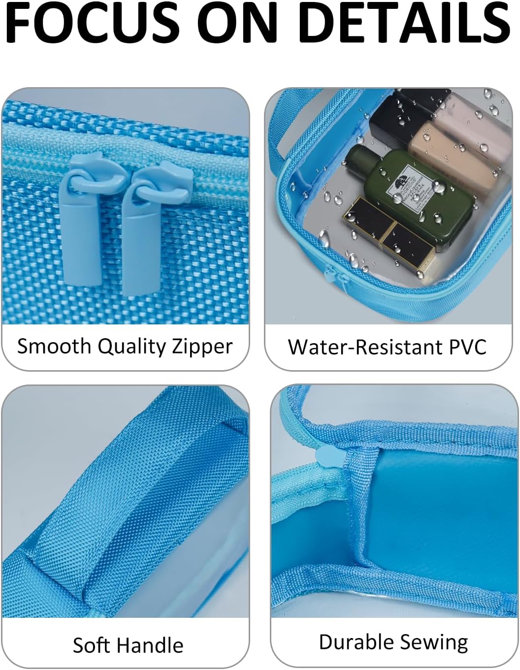 Moyad TSA Approved Clear Toiletry Bag, 2 Pack Quart Size 3-1-1 Liquids Pouch for Travel, Transparent Makeup & Cosmetic Organizer for Women Men, Blue