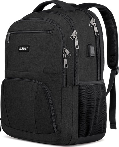 School Backpack for Teen Boys & College Students - 17.3 Inch Laptop Backpack with USB Charging Port, Anti-Theft Water Resistant Large Bookbag for Men, Travel & Work, Black